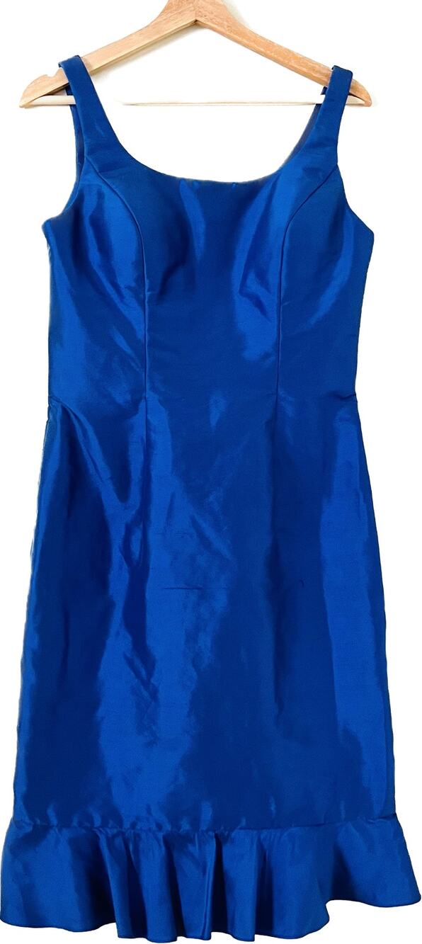 Rina DiMontella Evenening Gown Short Midi Blue Satin Women’s Dress 8 Ruffle
